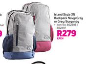 Island Style 31L Backpack (Navy/Grey Or Grey/Burgundy)-Each