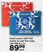Food Lover's UHT Full Cream Or Low Fat Long Life Milk-6 x 1L