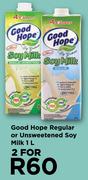 Good Hope Regular Or Unsweetened Soy Milk-For 2 x 1L