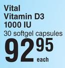 Vital Vitamin D3 1000 IU 30 Softgel Capsules-Each