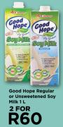 Good Hope Regular Or Unsweetened Soy Milk-For 2 x 1L