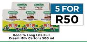 Bonnita Long Life Full Cream Milk Cartons-For 5 x 500ml