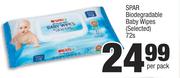 Spar Biodegradable Baby Wipes (Selected)-72s Per Pack