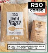 1 x Food Lover's Light Brown Sugar 2Kg & 1 x Food Lover's White Sugar 1Kg-Combo