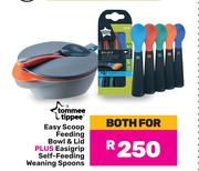 Tommee Tippee Easy Scoop Feeding Bowl & Lid Plus Easigrip Self Feeding Weaning Spoons-Both For