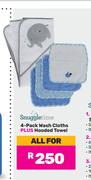 Snuggletime 4 Pack Wash Cloths Plus Hooded Towel-All For