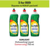 Sunlight Dishwashing Liquid (Lemon Only)-For 3 x 750ml