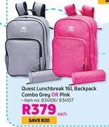 Quest Lunch Break 16L Backpack Combo Grey Or Pink-Each