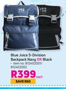 Blue Juice 5 Division Backpack Navy Or Black-Each