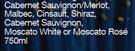 Olive Brook Merlot,Cabernet Sauvignon/Merlot,Malbec,Cinsalt,Shiraz,Moscato White/Rose 750ml-For Any6