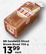 BB Sandwich Sliced Brown Bread-700g Each