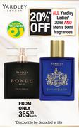 Yardley Ladies 30ml & Men's 50ml Fragrances-Each