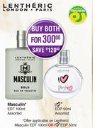 Lentheric Masculin EDT 100ml Or Letheric I Love EDP 50ml-Both For 