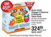 Brain Child Omega 3 Vitamins & Minerals Value Pack-60 Fish Oil Burstlets+60 Multivit Chew Tablets PK