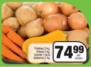 Potatoes 2Kg, Onions 2Kg, Carrots 1Kg & Butternut 3Kg-Per Combo