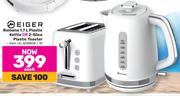 Meiger Romana 1.7L Plastic Kettle Or 2 Slice Plastic Toaster