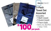Mainstays 3 Pack Towel Set Assorted-Per Pack