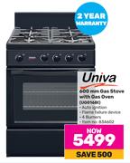 Univa 600mm Gas Stove With Gas Oven UG016BI