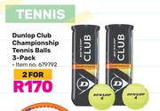 Dunlop Club Championship Tennis Balls 3 Pack-For 2