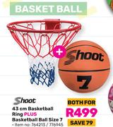 Shoot 43cm Basketball Ring Plus Basket Ball Size 7-Both For