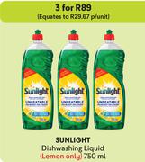 Sunlight Dishwashing Liquid (Lemon Only)-For 3 x 750ml