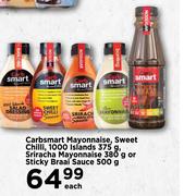 Carbsmart Mayonnaise, Sweet Chilli, 1000 Islands 375g-Each