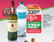 Jameson Triple Distilled Irish Whiskey 750ml & Spar Sparkling Or Still Water 1.5Ltr-Per Combo
