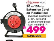 Powerworx 20m 10Amp Extension Cord On Plastic Reel