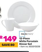 Mainstays 12-piece White Porcelain Dinner Set-Per Set