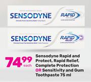 Sensodyne Rapid & Protect,Rapid Relief,Complete Protection Or Sensitivity & Gum Toothpaste-75ml Each