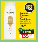 Pantene Shampoo Or Conditioner-For 2 x 160ml/250ml/360ml/400ml