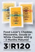 Food Lover's Cheddar, Mozzarella, Gouda Or White Cheddar-For 3 x 400g