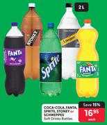 Coca-Cola, Fanta, Sprite, Stoney Or Schweppes Soft Drinks Bottles-2Ltr Each