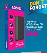Loopd Lite 10000 Mah 4 LED Powerbank Black