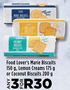 Food Lover's Marie Biscuits 150g, Lemon Cream 175g Or Coconut Biscuits 200g-For 3