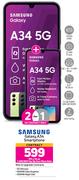 2 x Samsung Galaxy A34 Smartphone-On 1.2GB Red Top Up Core More Data