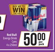 Red Bull Energy Drink Cans-4 x 250ml Per Pack