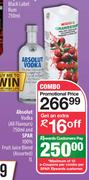 Absolut Vodka 750ml & Spar 100%  Fruit Juice Blend 1L Combo-Per Combo
