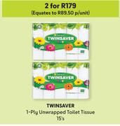 Twinsaver 1 Ply Unwrapped Toilet Tissue-For 2 x 15's
