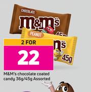 M&M's Chocolate Coated Candy Assorted-For 2 x 36g/45g