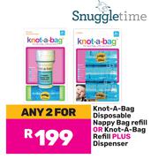 Snuggletime Knot A Bag Disposable Nappy Bag Refill Or Knot A Bag Refill Plus Dispenser-For 2
