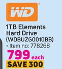 WD 1TB Elements Hard Drive WDBUZG0010BB-Each