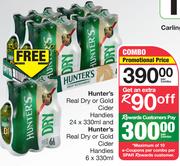Hunter's Real Dry Or Gold Cider handies 24x330ml & Hunter's Real Dry Or Gold Cider Handies 6x330ml 