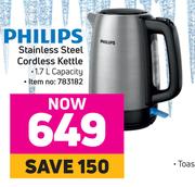 Philips 1.7L Stainless Steel Cordless Kettle