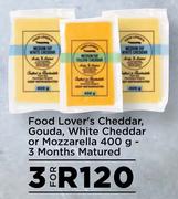 Food Lover's Cheddar, Gauda, White Cheddar Or Mozzarella 3 Months Matured-For 3 x 400g