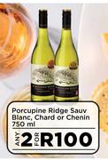 Porcupine Ridge Sauv Blanc, Chard Or Chenin-For Any 2 x 750ml