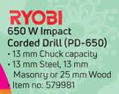 Ryobi 650 W Impact Corded Drill PD-650