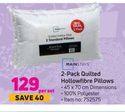 Mainstays 2 Pack Quilted Hollowfibre Pillows-Per Set