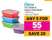 Otima Snap It Colour Food Saver (BPA Free) 1.2Ltr-For Any 5 Per Pack
