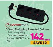 PowerWorx 6 Way Multiplug (Assorted Colours)-Each